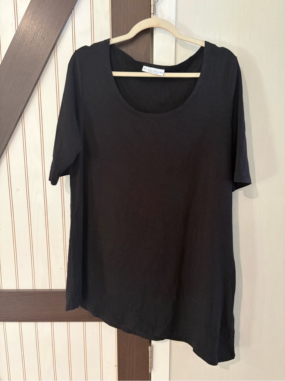 Bryn Walker Lagenlook Asymmetrical Minimalist Bamboo Organic Cotton Blend Top L